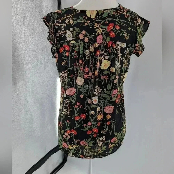 Loft Women's Black Sleeveless Summertime Floral V Neck Shear Top Size XS - Picture 5 of 10